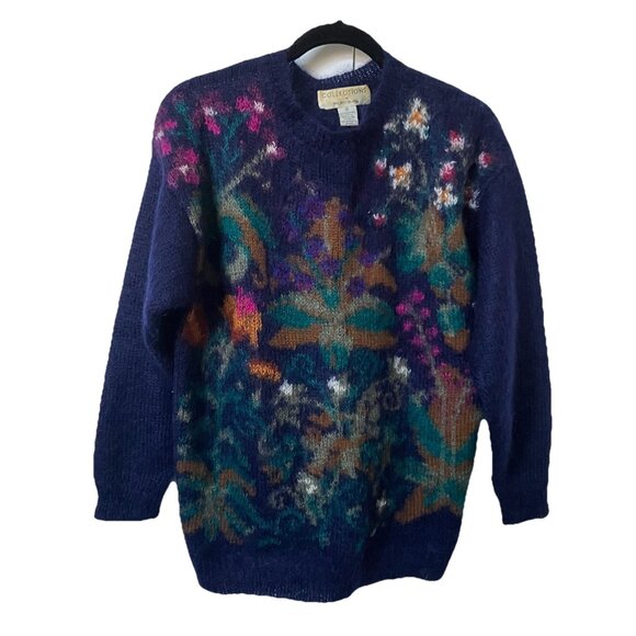 Michelle Stuart Sweaters - Vintage Michelle Stuart Sweater Womens M Knit Mohair Floral Granny Long Line 90s